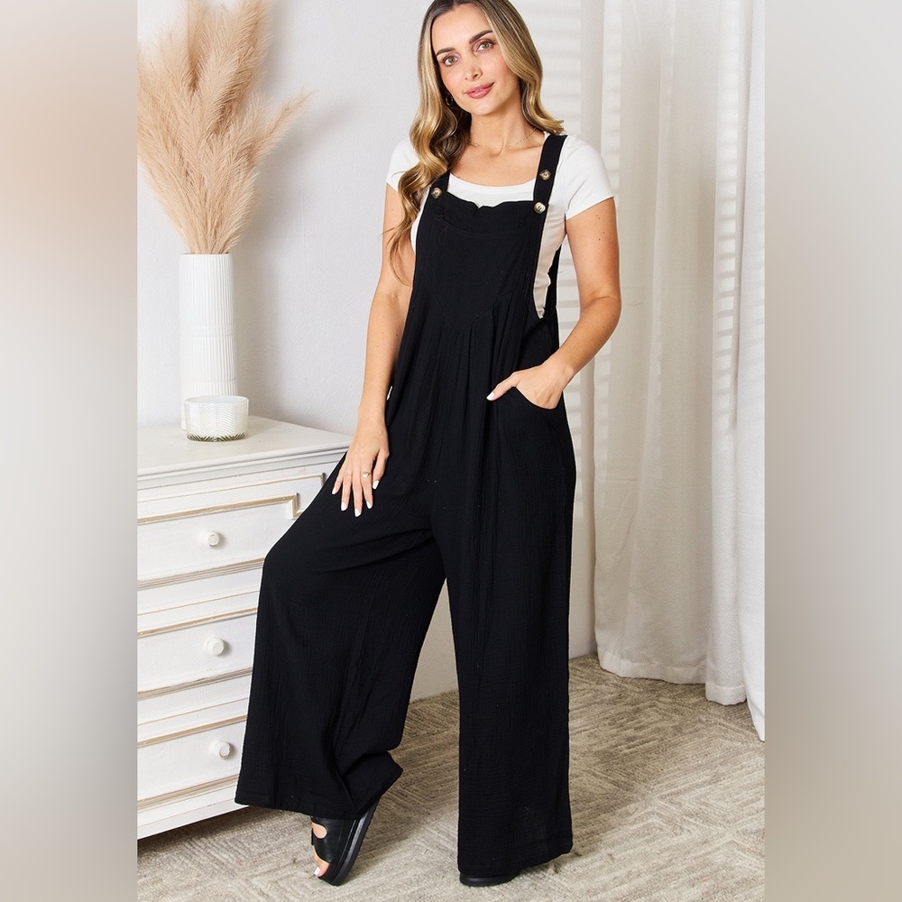 Wide Leg Overalls with Pockets